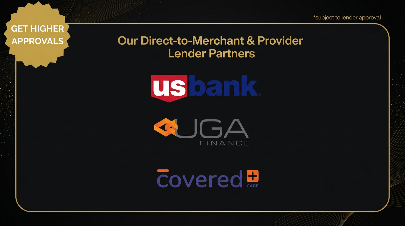 A.C.T. direct-to-merchant and provider lender partners including US Bank, UGA Finance, and Covered Care
